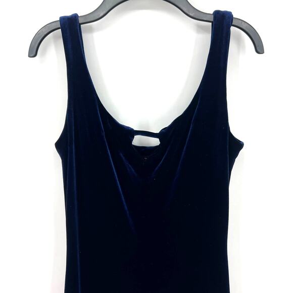 Y2K 90s Bruno Duluc Dark Blue Sleeveless Velvet Stretchy Maxi Dress Prom S Small - Picture 6 of 14